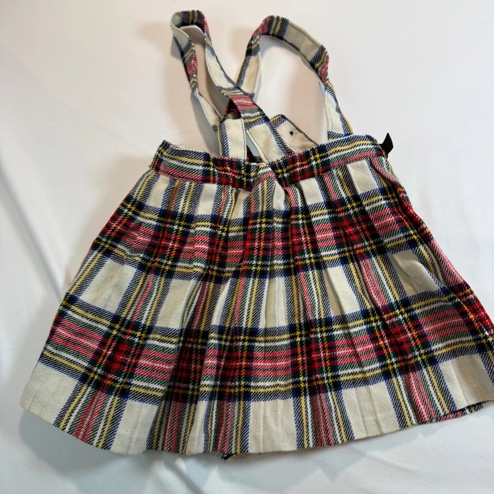 Vintage Clanric Kids Plaid Pinafore Skirt Made in England Wool Blend Tartan Kilt